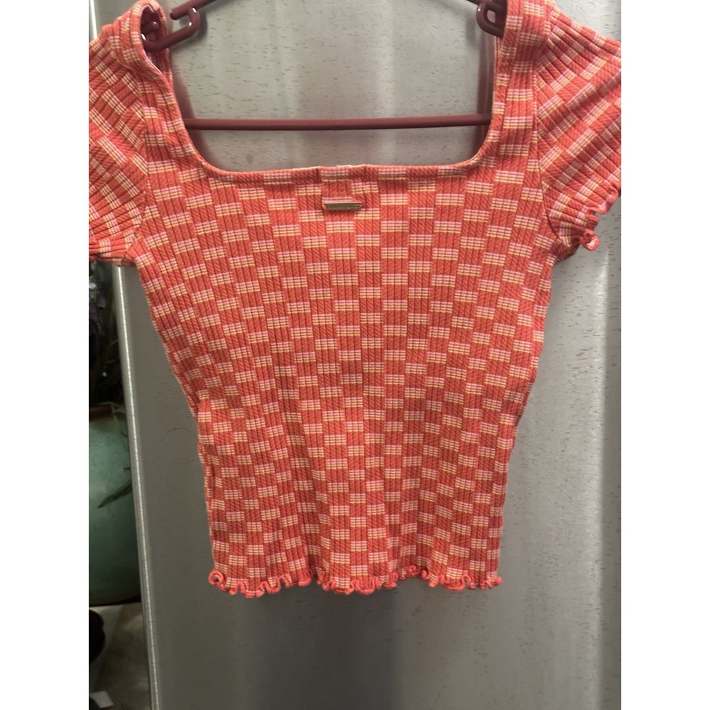Y2K Billabong Ribbed Square Neckline Cropped Ruffle Trim SzL - Picture 12 of 16